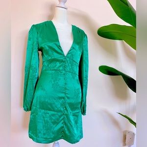 Balloon Sleeve Deep V Dress